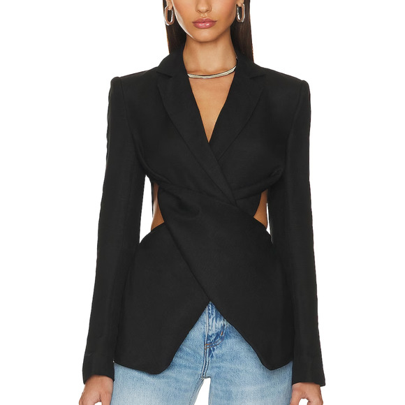 L'academie Jackets & Blazers - L'Academie Emmy Cut Out Blazer Black XXS Fitted Designer Cocktail Linen Work NEW